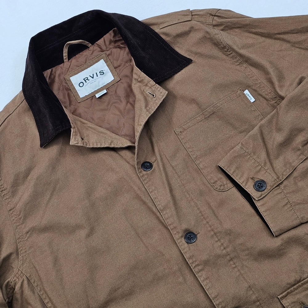 Orvis Barn Coat Mens XXL Brown Canvas Field Jacket Corduroy Collar Quilted Liner